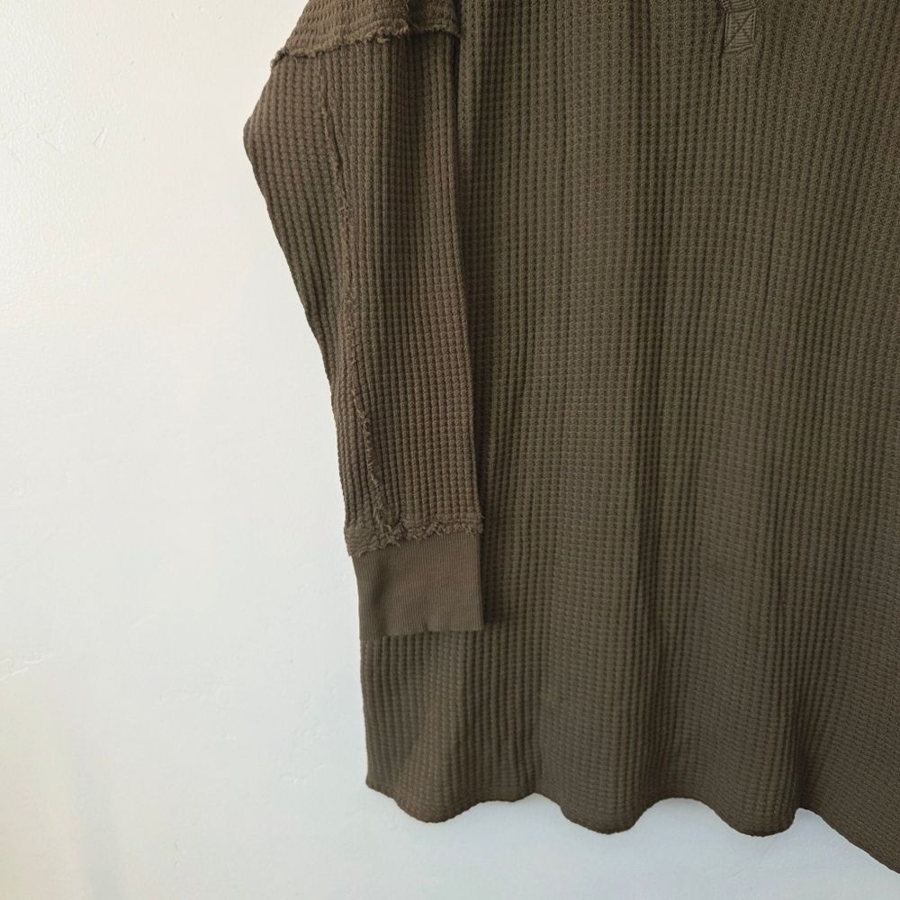 Free People Travis Tunic Polo Top Waffle Knit Thermal Green Oversized Lounge M - Picture 6 of 12